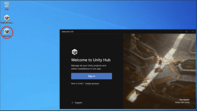 ユニティーハブのショートカットをクリックして開きます