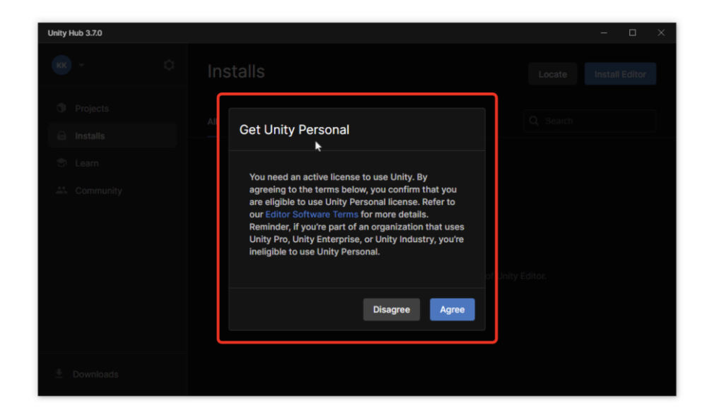 「Get Unity Personal」という画面が表示されました