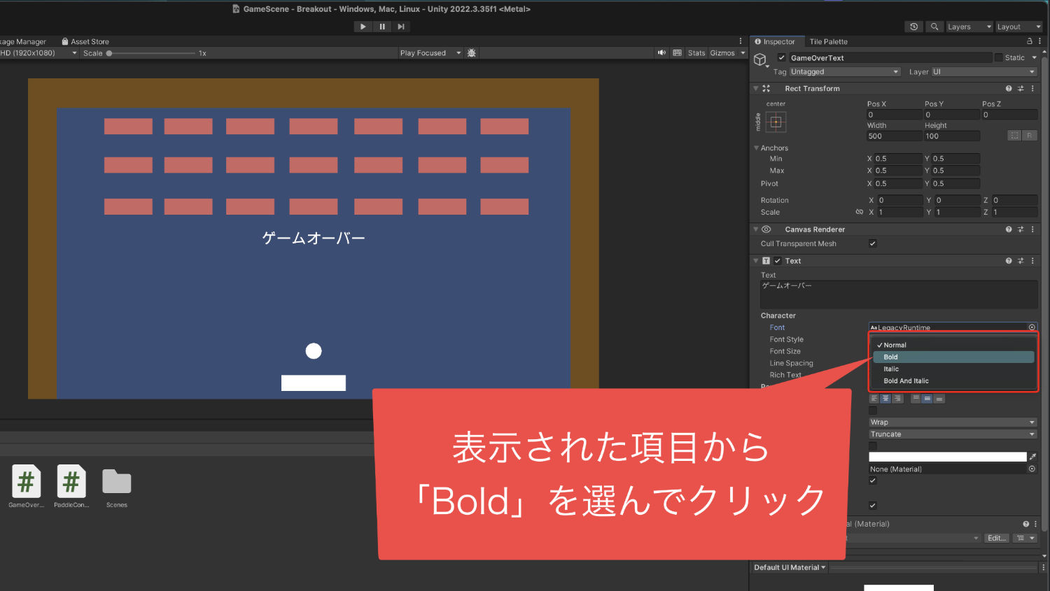 Font StyleのメニューからBoldを選ぶ画像