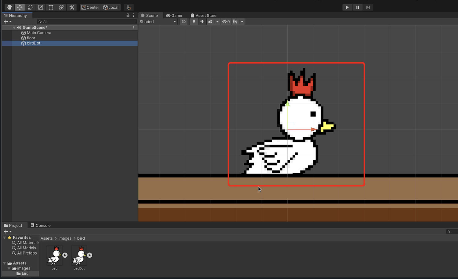 シーンビューにも鳥の画像が表示されました