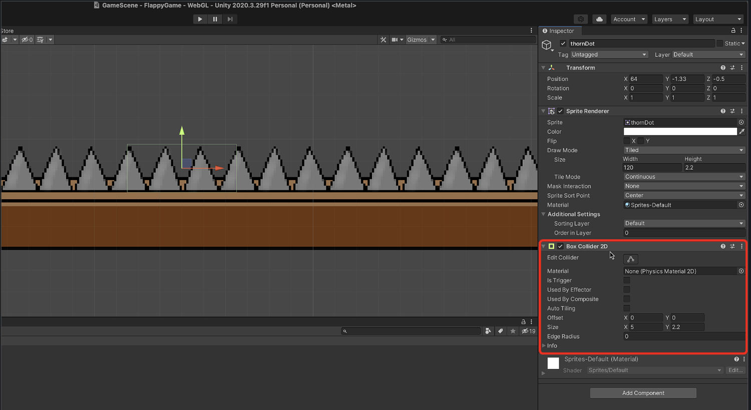 BoxCollider2Dがついた画像